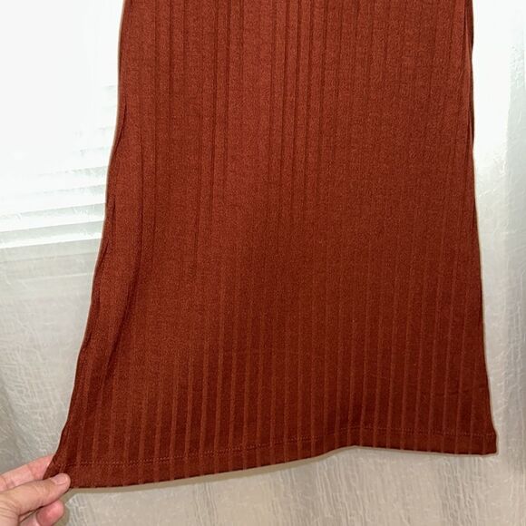 F21+ 2X Rust Brown Ribbed Knit Wide Leg Pants - Picture 5 of 8